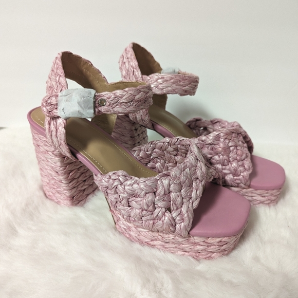 JustFab Pink Jute Platform Buckle Heel Sandals Size 9 - Picture 6 of 10